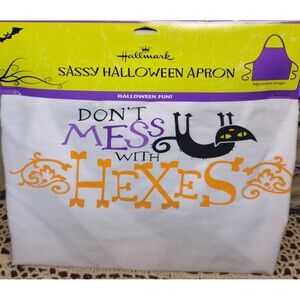 NWT Hallmark Halloween Black Cat Apron "Don't Mess with Hexes" Adjustable